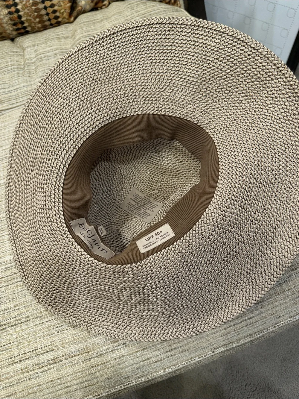 Eric Javits UPF + 50 Woven Wide-Brim Sun Hat — Taupe - Picture 7 of 10